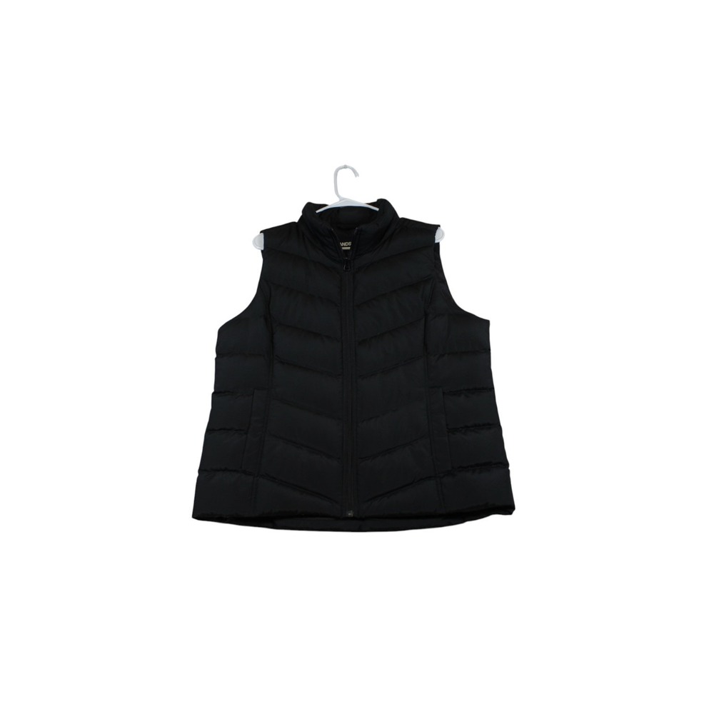 Lands' End Puffer Vest Womens Large 14-16 Black Down Insulated Full Zip Winter